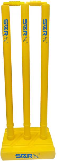 STARX Heavy Duty First Grade Plastic Full Sized Yello Color Cricket Wicket Set with Base