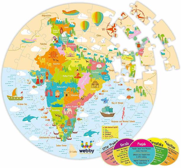 वेब्बी Amazing India Map Jigsaw Floor Puzzle 60 Pcs with 4 double sided Flashcards