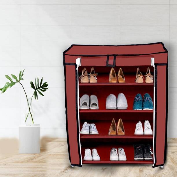 EMERET Shoe Rack/Shoe Cabinet/Shoe Organizer/Shoe Stand with 4 shelf's for 12 pairs 4 Tier stack-able design Adjustable- Plastic Stand with aluminium tube for home-office multipurpose Metal Shoe Stand Wardrobe Style Plastic Collapsible Shoe Stand