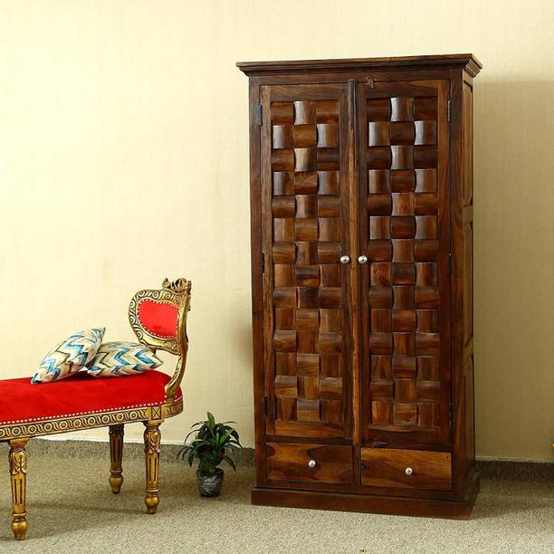 Divine Arts Divine Arts Sheesham Wood 2 Door Wardrobe with 4 Shelf & 2 Drawers. Engineered Wood 2 Door Wardrobe