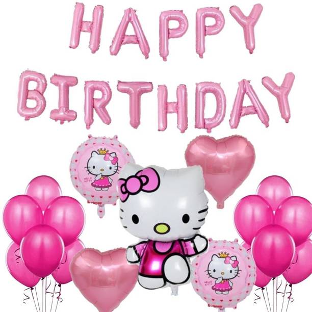 Wonder Printed Balloon Decoration Kit Pink HBD Foil Balloons, 20 Metallic Pink Balloon for Girls, Kids Set of 38 Balloon