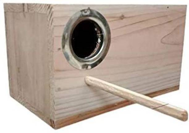 Taiyo Pluss Discovery Natural Wooden Breeding Box, Size: (27X20X20 cm) (LXBXH), Suitable for Cocktail Birds, Side Opening (Color: Beige) Bird House