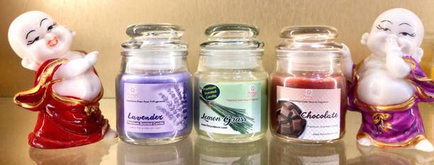Floryn decor Scented Cookie Jar Candle | Pack of 3 | Scented Jar Candle (Lavender | Lemon Grass | Chocolate) Candle