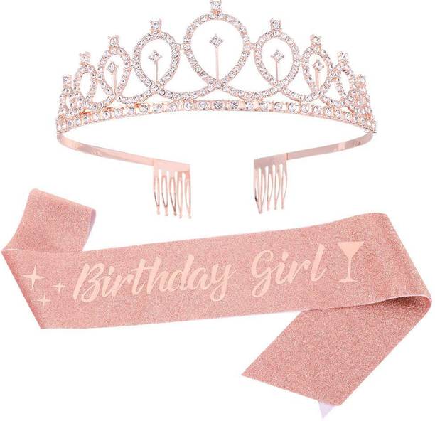 PALAY Birthday Decorations Kit, Birthday Crown Headband Birthday Sash and Rhinestone Crown Tiara Set for Happy Birthday Gift Party Accessories, Favors, Decorations Hair Band