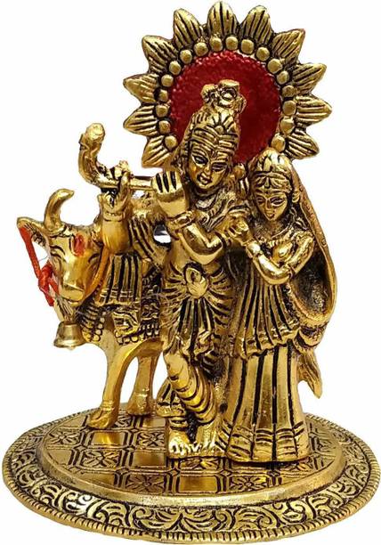 Neo Classic Radha Krishna Standing With Cow For Home Decor I Corporates Gifting 7 inch Decorative Showpiece  -  15 cm