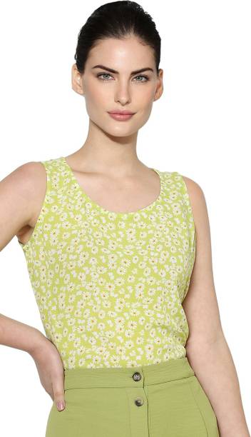 Casual Sleeveless Printed Women Green Top