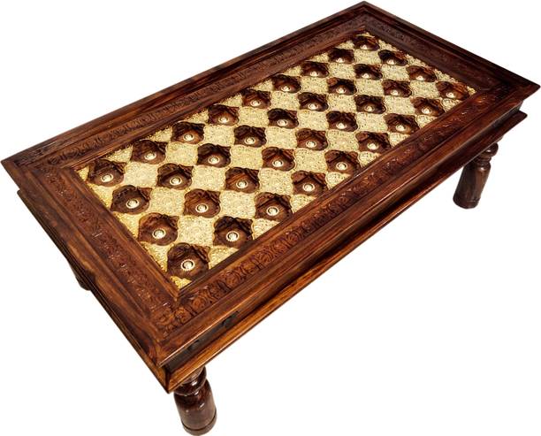 Advika Handicraft Antique Sheesham Wood Solid wood Brass Bakhra Design Sheesham Solid Wood Coffee Table Solid Wood Coffee Table