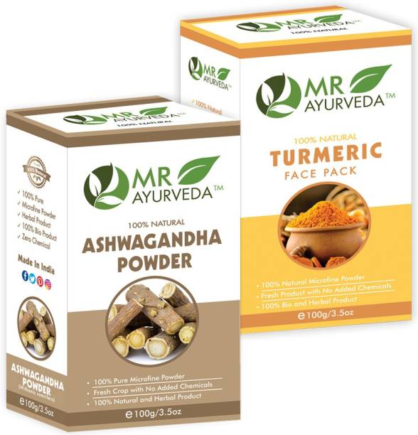 MR Ayurveda 100% Natural Ashwagandha Powder & Turmeric Face Pack Powder - Combo Pack