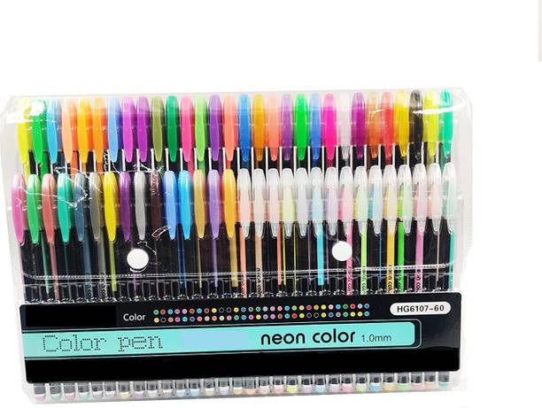 Levin Neon set of 60 Gel Pens consisting Fluorescent, Metallic, Glitter, and Pastel Colour pens for DIY Art & Crafts (Sketching, Drawing & Painting Purpose) Gel Pen