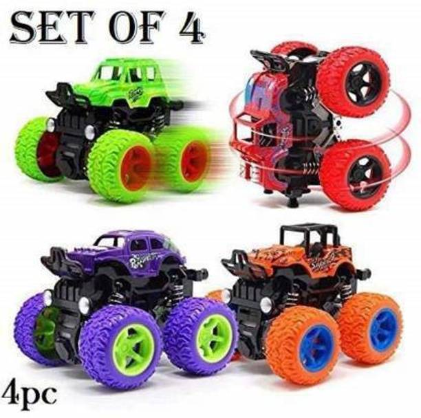fizz Mini Monster Trucks Friction Powered Cars for Kids Big Rubber Tires Baby Boys Super Cars Blaze Truck Children Gift Toys Mini Rock Crawler (Multicolor, Pack of: 4)