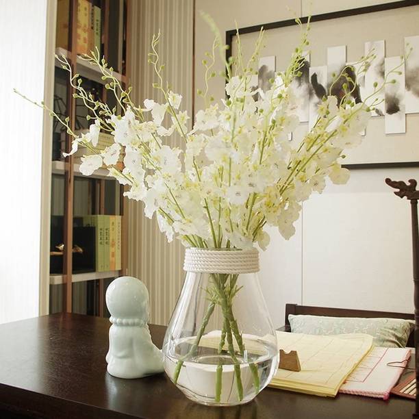 well art gallery Well Art Gallery Artificial Flowers Fake Flower Ornaments Simulation Dried Flower Bouquet Glass Vase Set Living Room Dining Table for Home Decoration, 40 * 70 cm White Cherry Artificial Flower
