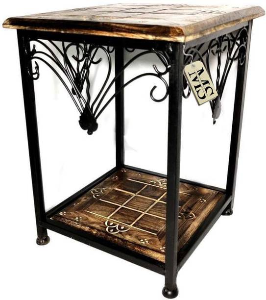 manzees Wrought Iron Bedside Table for Bedroom Decor, Iron Stool for Home and Office Decor Solid Wood Bedside Table