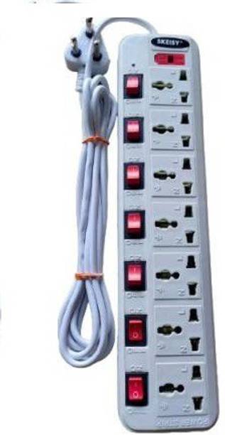 Skeisy EXT-207 7 SOCKET PLUS 7 SWITCH WITH ONE LED AND 3 MTR LONG WIRE CAPACITY UP TO 6AMP(OFF-WHITE)(WHITE) 7  Socket Extension Boards
