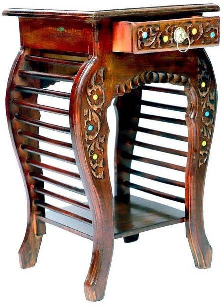 Smarts collection Antique Bedside Beautiful Table Antique Look Semi-Gloss Natural Cherry Wood with Drawer Storage Bedroom Side End Table for Living Room/Home (Red, Cherry) Solid Wood Side Table