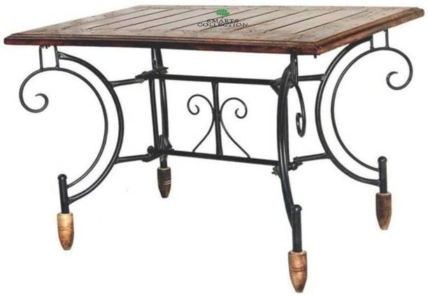 Smarts collection Wrought Iron and Wooden Center Table for Living Room, Coffee Table - Black & Brown Solid Wood Side Table