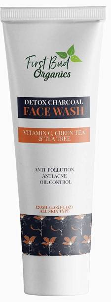 First Bud Organics Detox Charcoal  with Vitamin C, Green Tea, Tea Tree for Anti Pollution, Anti Oil, Acne Control Face Wash