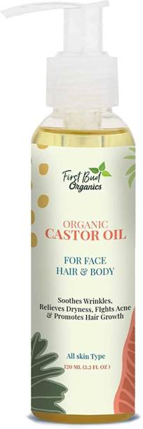 First Bud Organics Organic Castor Oil Carrier Oil for Face Hair & Body, Soothes Wrinkles, Relieves Dryness, Fights Acne & Promote Hair Growth Unisex Hair Oil