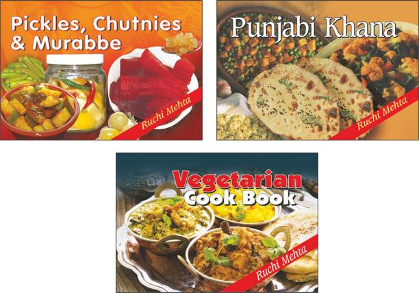 Sawan Present Set Of 3 Ruchi Mehta Cookery Books | Pickles, Chutenies & Murabbe, Punjabi Khana And Vegetarian Cook Book