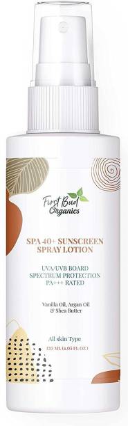 First Bud Organics SPF 40+ Sunscreen Spray Lotion with UVA/UVB PA+++ Broad Spectrum, Men & Women, All Skin Types, Daily Use, With Argan, Vanilla & Shea Butter - SPF 40+ PA+++