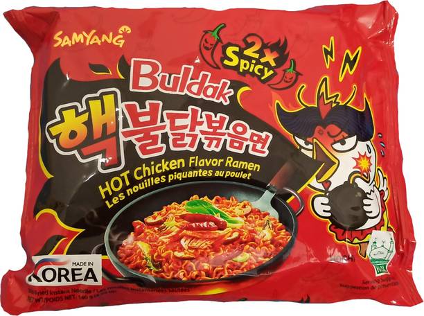 Samyang 2X Spicy Hot Chicken Flavour Instant Korean Noodles - 140gm Hakka Noodles Non-vegetarian