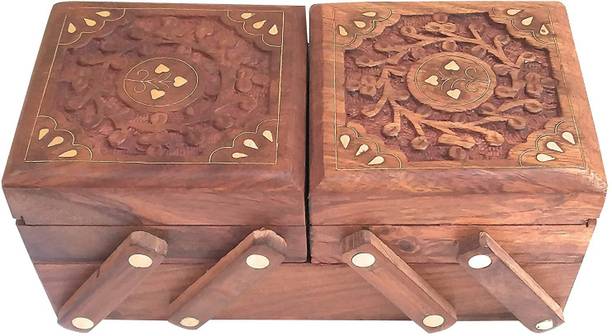 Smarts collection Jewellery Box for Women Wooden Flip Flap Flower Carved Design Handmade Gift jewellery Vanity Box