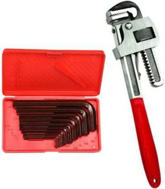 DHATRI TOOLS 12inch & Allen key Set Hand Tool Combo Pipe Wrench 12 Inch & Allen Key Set Hand Tool Combo Single Sided Pipe Wrench Single Sided Pipe Wrench