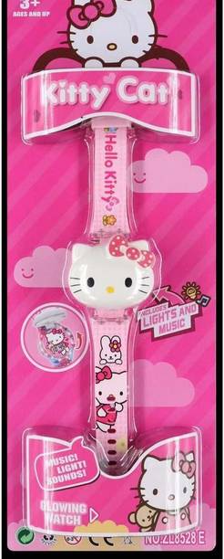 FLYmart Hello Kettycat Face Based toywatch with Multi LED rotating patern & Music For Kid
