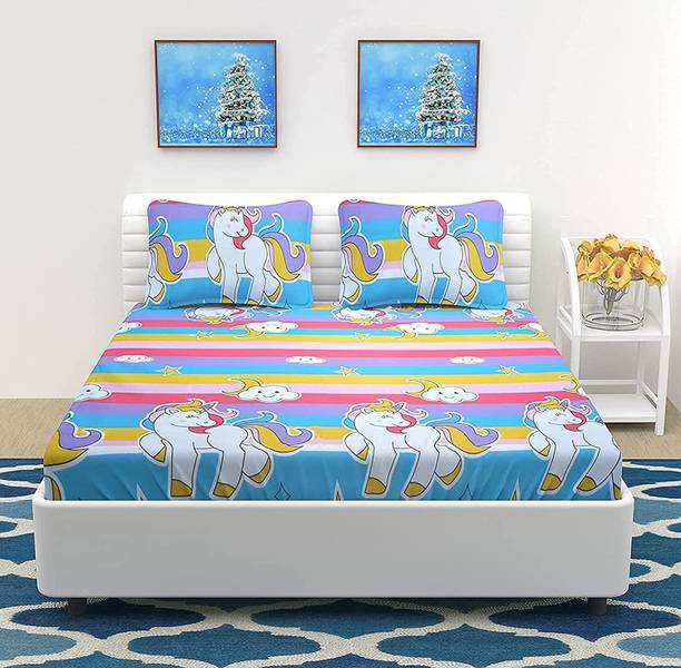 masn Polycotton King Flat 250 TC Cartoon 1 Bedsheet with 2 Pillow Covers