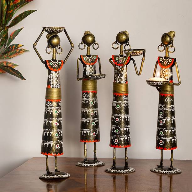 ExclusiveLane Handpainted Iron 4 - Cup Candle Holder Set