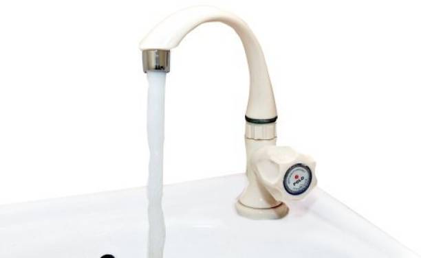 BATHONIX PVC Swan Neck Pillar Cock Washbasin (1/2 Inch) With Foam Flow Water ( Plastic) Bib Tap Faucet