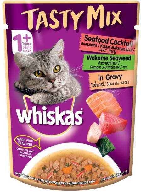 Whiskas Tasty Mix With Real Fish, Cocktail Wakame Seaweed in Gravy Sea Food 0.07 g Wet Adult Cat Food