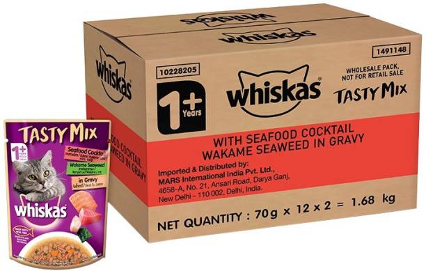 Whiskas Tasty Mix Sea Food 1.68 kg (24x0.07 kg) Wet Adult Cat Food