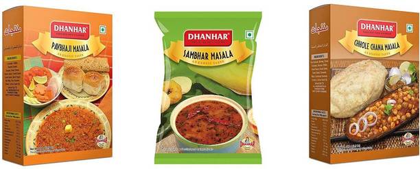 DHANHAR Combo Pack of Pav Bhaji Masala, Chhole Chana Masala and South Indian Sambhar Masala- 100G of Each