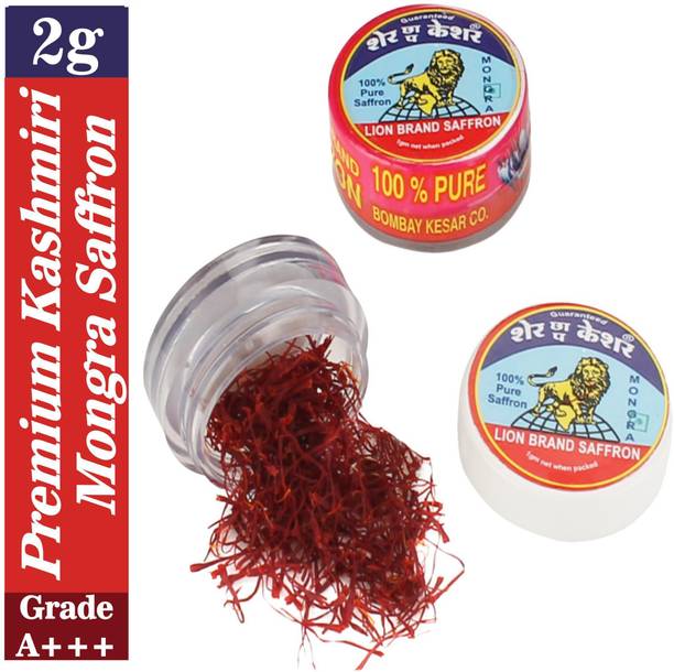 LION SAFFRON Pure Grade A+++ Premium Kashmiri Kesar Saffron for Pregnant Women, Biryani, Cooking and Beauty | Organic, Natural and All Red High Quality Kesar 2gm
