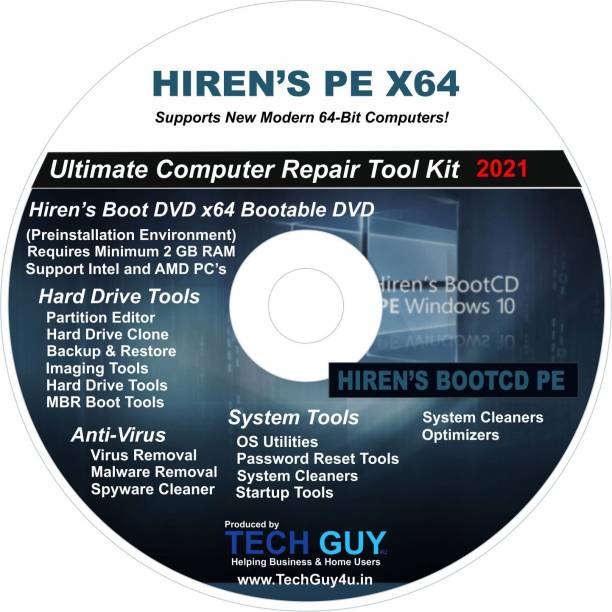 TechGuy4u Hiren's Boot CD/DVD PE x64 bit Software Repair Tools Suite 2021