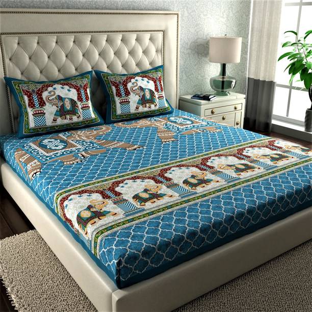 LA VERNE 144 TC Cotton Double Jaipuri Prints Flat Bedsheet