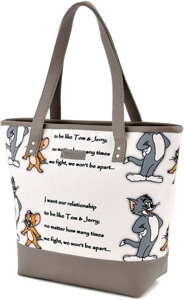 Women White, Grey Tote - Regular Size