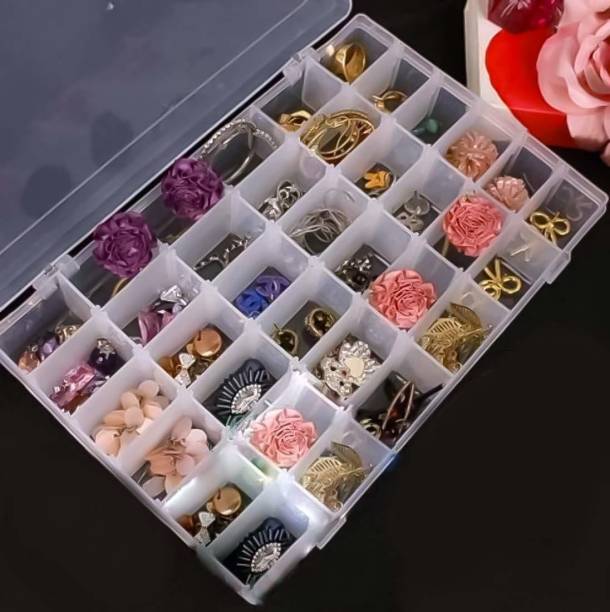 JIGSHTIAL Adjustable Dividers Organizer Pills Drugs Earrings Bead Jewelry 36 Grids Clear Plastic Storage Box Vanity Box