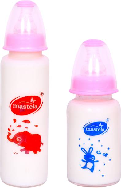 mastela Premium Quality High Borosilicate Glass Feeding Bottle/Feeder with Ultrasoft Flow Control Nipple for New Born Babies/Infants/Toddler (Pink, 125ml &amp; 250ml/4Oz&amp;8Oz) - 250