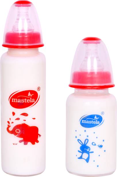 mastela Premium Quality High Borosilicate Glass Feeding Bottle/Feeder with Ultrasoft Flow Control Nipple for New Born Babies/Infants/Toddler (Red, 125ml &amp; 250ml/4Oz&amp;8Oz) - 250