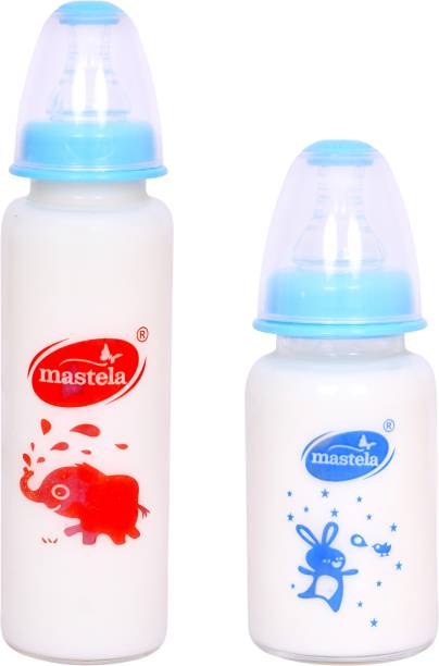 mastela Premium Quality High Borosilicate Glass Feeding Bottle/Feeder with Ultrasoft Flow Control Nipple for New Born Babies/Infants/Toddler (Blue, 125ml &amp; 250ml/4Oz&amp;8Oz) - 250