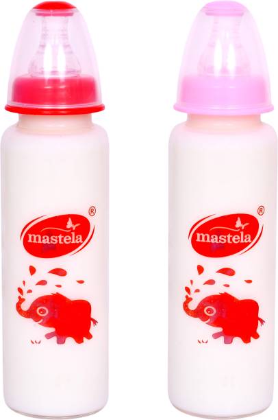 mastela Premium Quality High Borosilicate Glass Feeding Bottle/Feeder with Ultrasoft Flow Control Nipple for New Born Babies/Infants/Toddler (Red &amp; Pink, 250ml/8Oz) - 250