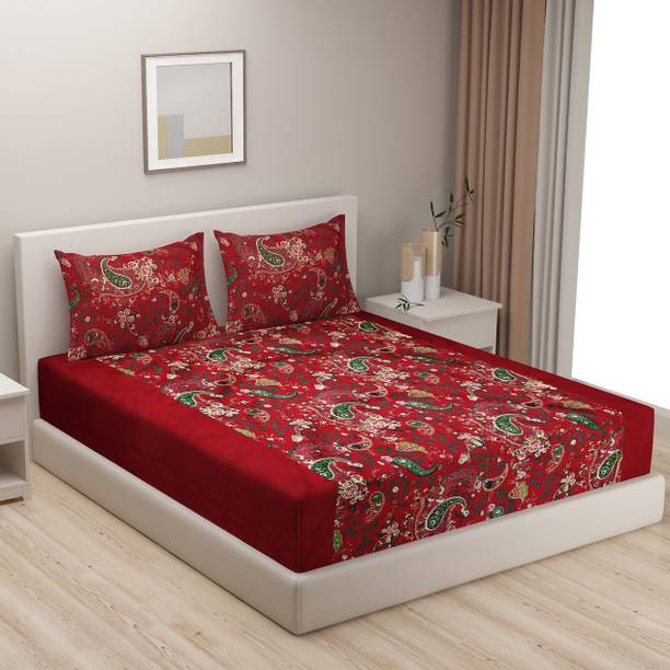 SWAYAM Cotton Double 210 TC Geometric 1 Bedsheet with 2 Pillow Covers
