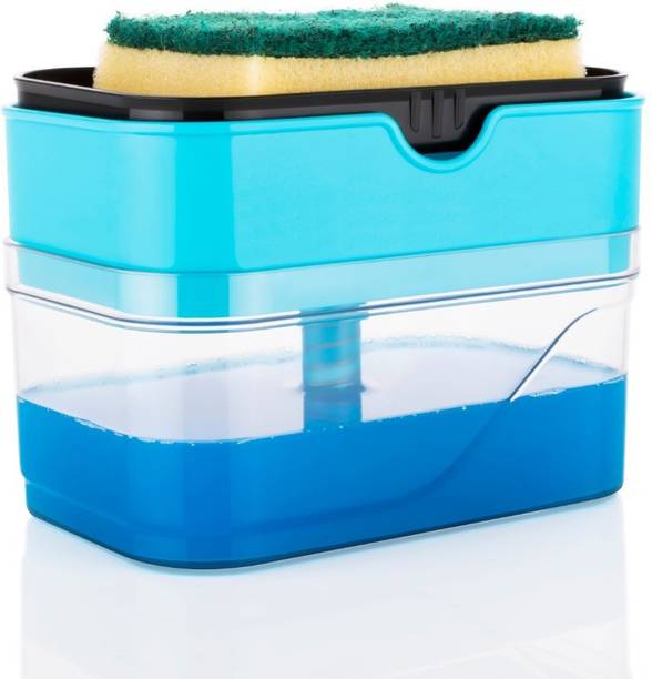 SunHeart Hubs Liquid Dish Washer Dispenser with Sponge Multipurpose Use Plastic Bathroom Set