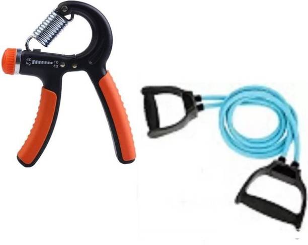 EMMKITZ Combo Double Resistance Band | 6 Body Parts with Hand gripper Home Gym Resistance Band