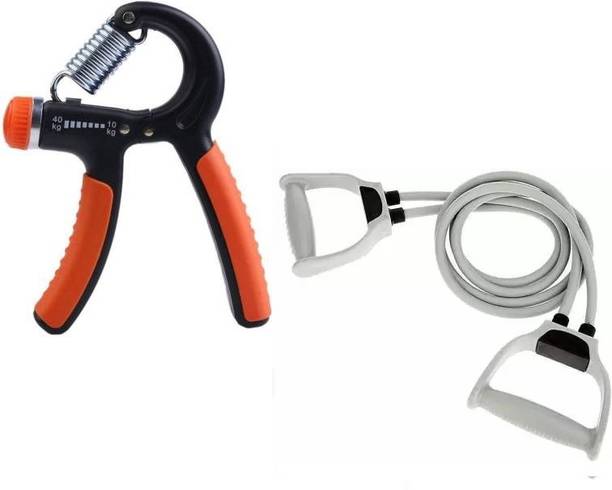 EMMKITZ Combo Double Resistance Band | 6 Body Parts with Hand gripper Home Gym Resistance Band