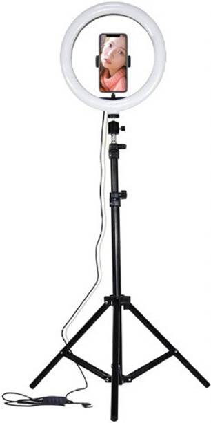 Webilla 10 inch Big LED Selfie Ring Light with Extendable Tripod Stand 7 Feet with 3 light mode(white, warm, yellow) and 11 level brightness for YouTube, Taka Tak, Reels, Video Live Stream, Makeup, Online lecture-C Tripod Kit Ring Flash