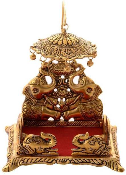 SBBCO Handcrafted Singhasan for Laddu Gopal/Bal Gopal in Metal Gold Oxidized Finished Laddu Gopal Singhasan for Home Decor & Gifts Metal Home Temple