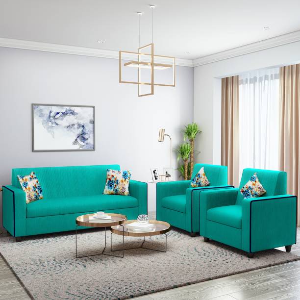 Bharat Lifestyle Desy Fabric 3 + 1 + 1 Aqua Blue Sofa Set