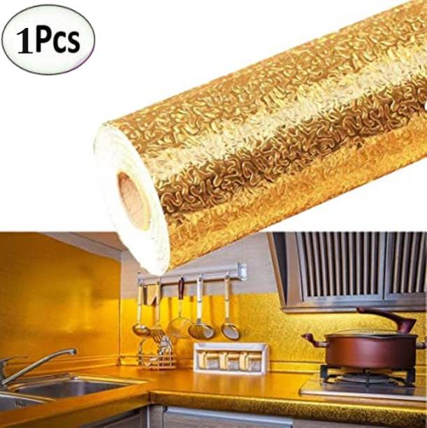 Ruchi World 200 cm Kitchen Oil Proof Aluminium Foil Stickers|| Kitchen Backslash Wallpaper||Self-Adhesive Wall Sticker Waterproof Anti-Mold||Heat Resistant for Walls Cabinets Drawers and Shelves||Suitable for the kitchen backslash||cabinets||counter top||shelves||and other smooth surfaces.[GOLD][200CM*40CM] Self Adhesive Sticker